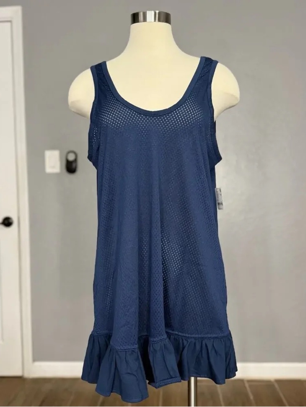 Navy Sleeveless Ruffle-Hem Tank Top